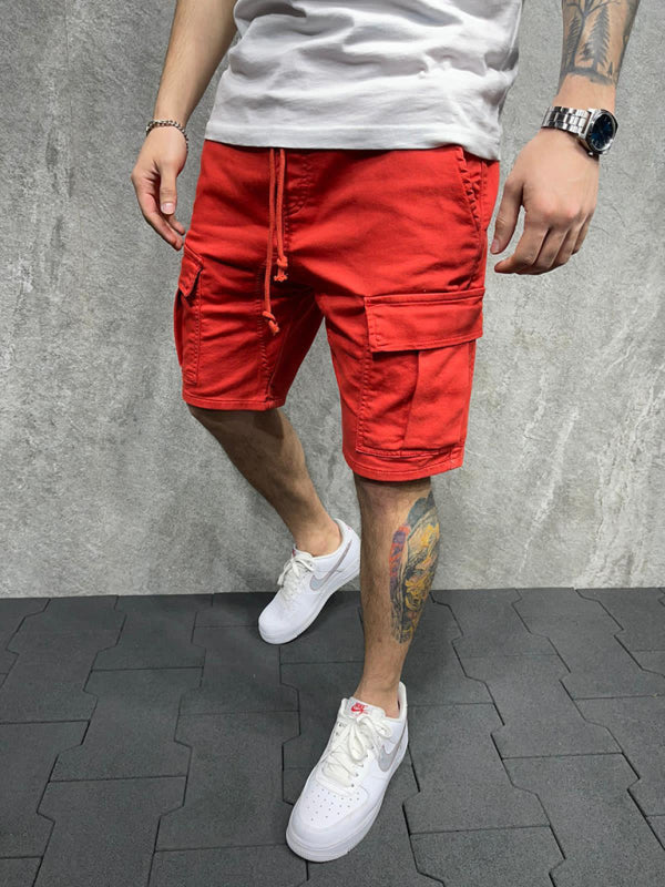 Street solid color casual five-point pants woven casual multi-pocket tether cargo shorts - Stormyjay