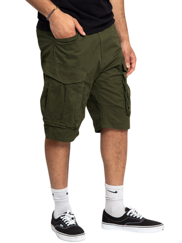 Men's Solid Color Multi-Pocket Casual Cargo Shorts - Stormyjay