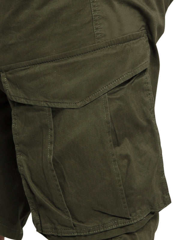 Men's Solid Color Multi-Pocket Casual Cargo Shorts - Stormyjay