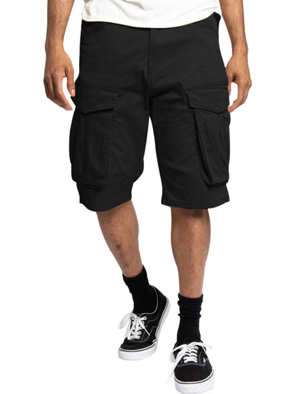 Men's Solid Color Multi-Pocket Casual Cargo Shorts - Stormyjay