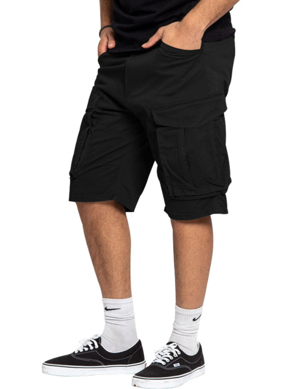 Men's Solid Color Multi-Pocket Casual Cargo Shorts - Stormyjay