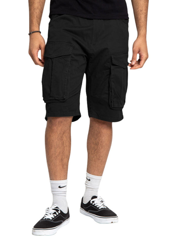 Men's Solid Color Multi-Pocket Casual Cargo Shorts - Stormyjay