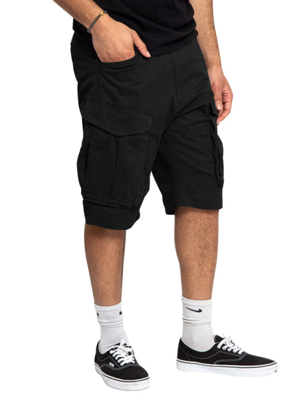 Men's Solid Color Multi-Pocket Casual Cargo Shorts - Stormyjay