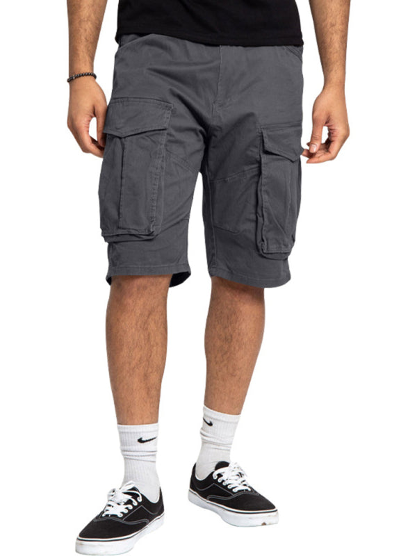 Men's Solid Color Multi-Pocket Casual Cargo Shorts - Stormyjay