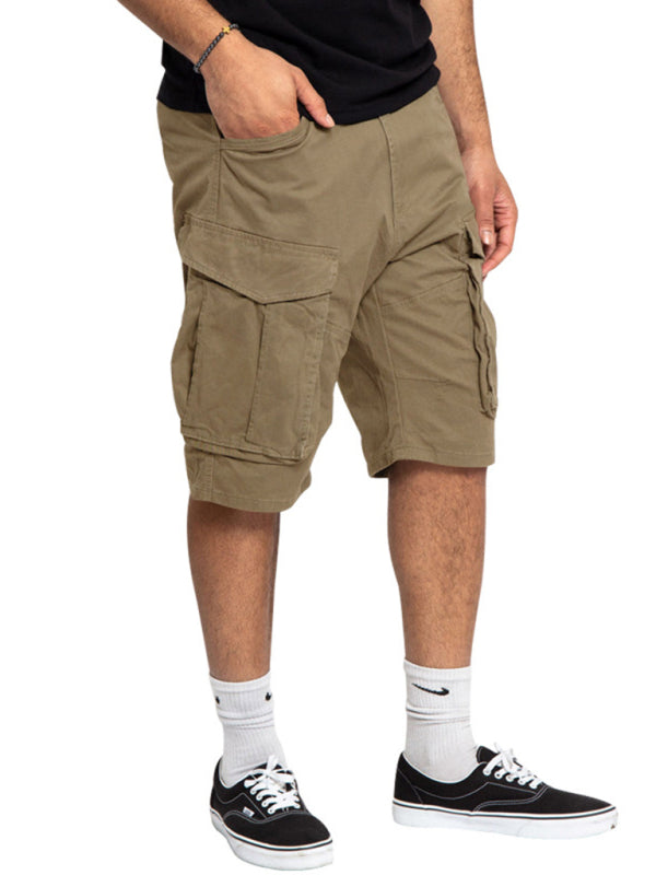 Men's Solid Color Multi-Pocket Casual Cargo Shorts - Stormyjay