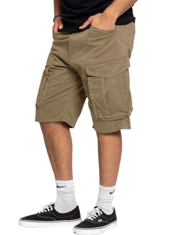 Men's Solid Color Multi-Pocket Casual Cargo Shorts - Stormyjay