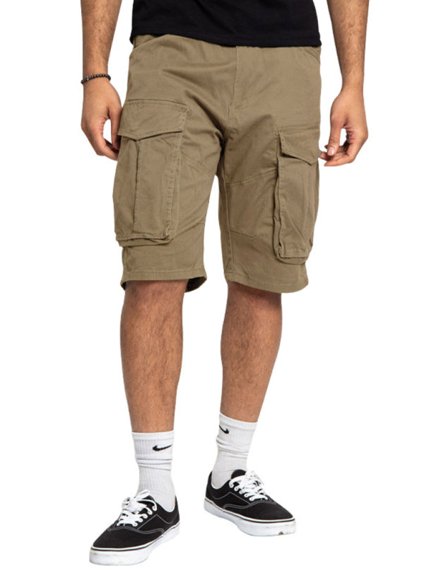 Men's Solid Color Multi-Pocket Casual Cargo Shorts - Stormyjay