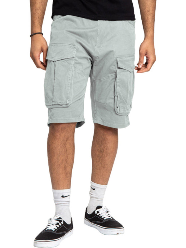 Men's Solid Color Multi-Pocket Casual Cargo Shorts - Stormyjay