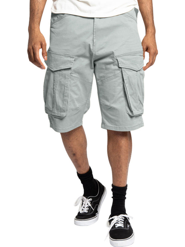 Men's Solid Color Multi-Pocket Casual Cargo Shorts - Stormyjay