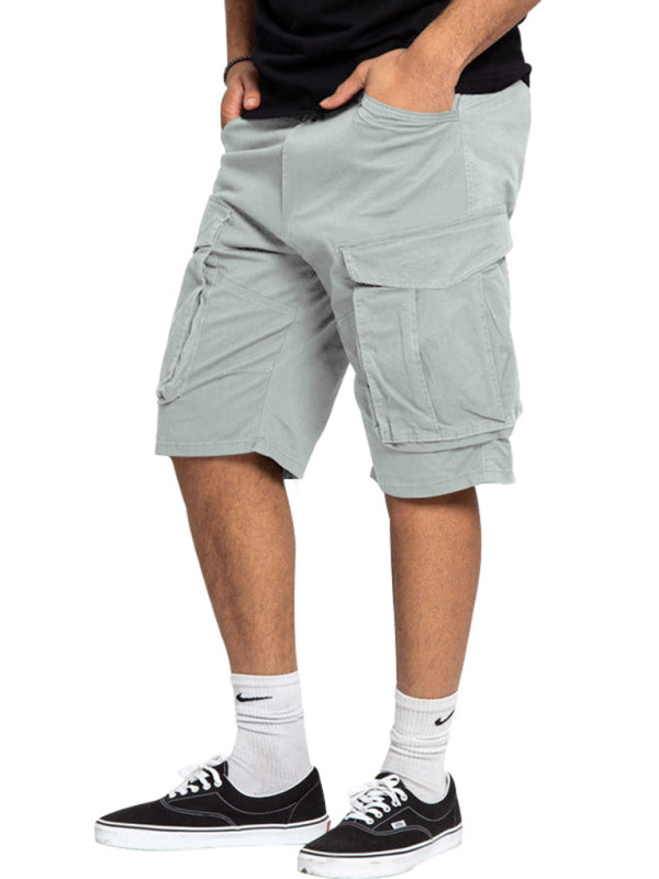 Men's Solid Color Multi-Pocket Casual Cargo Shorts - Stormyjay