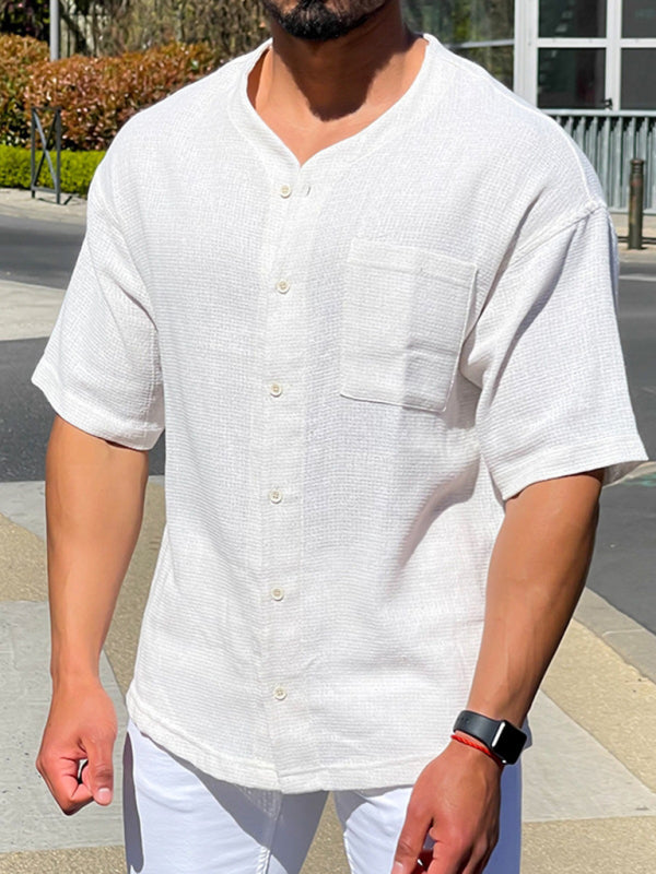 Men's new solid color short-sleeved shirt men's casual cardigan - Stormyjay