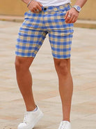 men's skinny plaid plus size casual shorts - Stormyjay