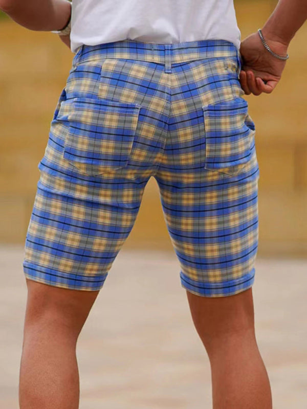 men's skinny plaid plus size casual shorts - Stormyjay