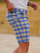 men's skinny plaid plus size casual shorts - Stormyjay