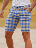 men's skinny plaid plus size casual shorts - Stormyjay