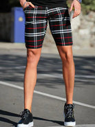 men's skinny plaid plus size casual shorts - Stormyjay