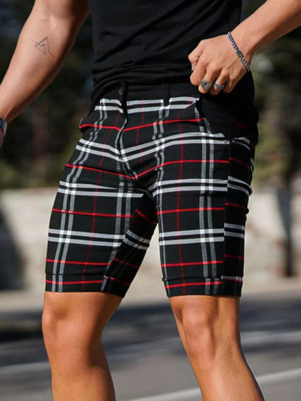 men's skinny plaid plus size casual shorts - Stormyjay