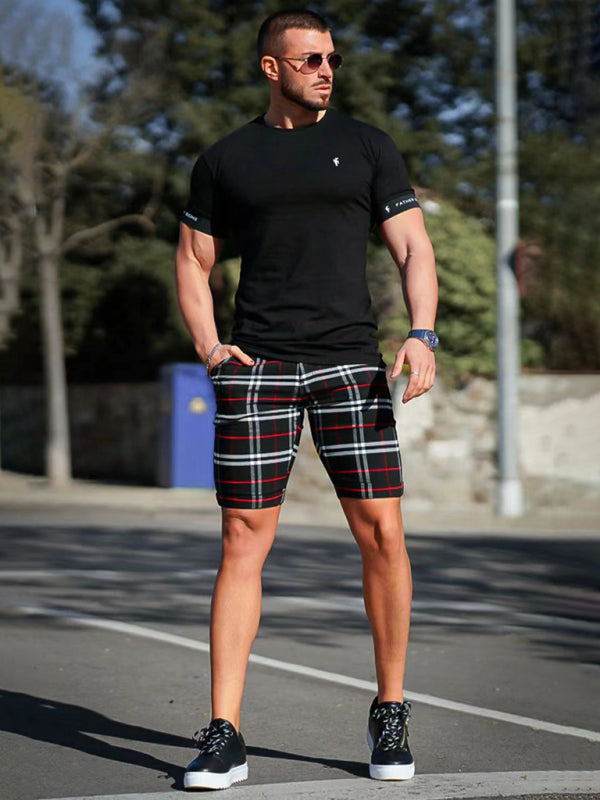 men's skinny plaid plus size casual shorts - Stormyjay