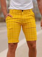 men's skinny plaid plus size casual shorts - Stormyjay