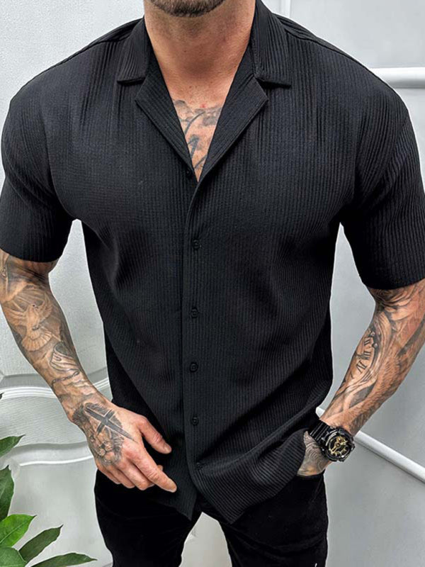 Men's new solid color short-sleeved shirt men's casual cardigan - Stormyjay