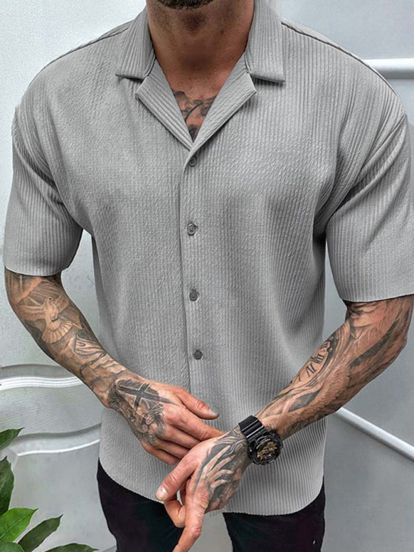 Men's new solid color short-sleeved shirt men's casual cardigan - Stormyjay