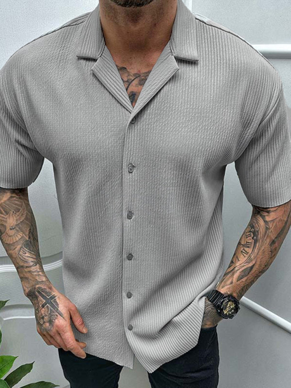 Men's new solid color short-sleeved shirt men's casual cardigan - Stormyjay