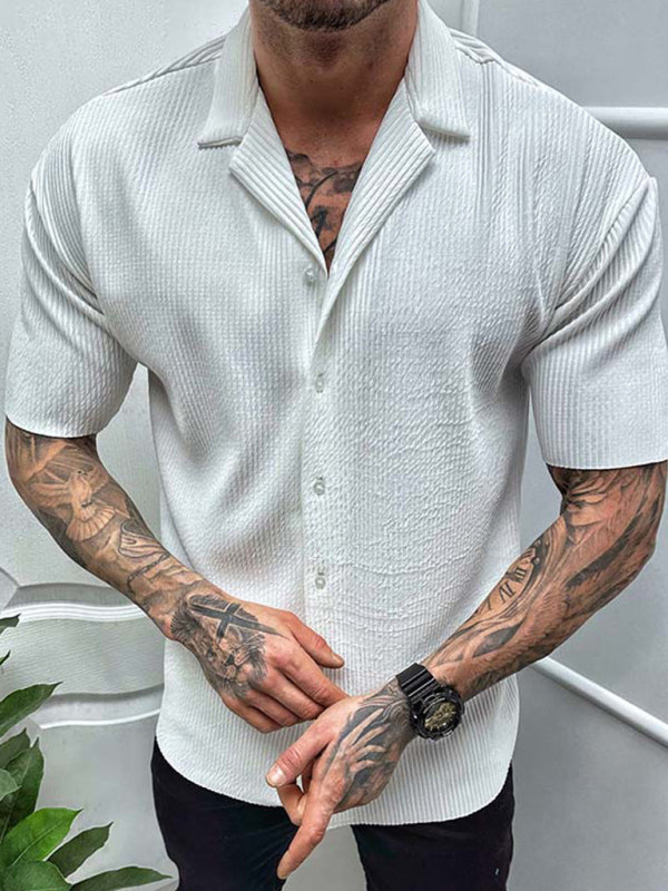 Men's new solid color short-sleeved shirt men's casual cardigan - Stormyjay