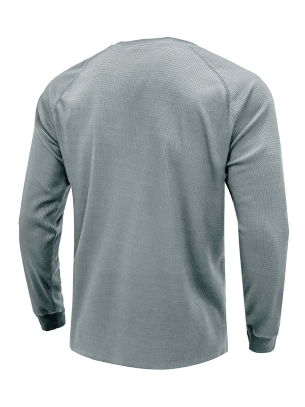 New Men's Round Neck Waffle Henley Shirt - Stormyjay