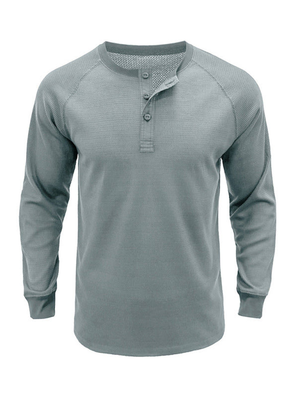 New Men's Round Neck Waffle Henley Shirt - Stormyjay