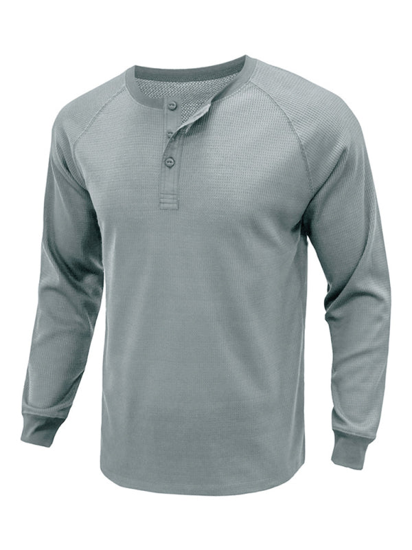 New Men's Round Neck Waffle Henley Shirt - Stormyjay