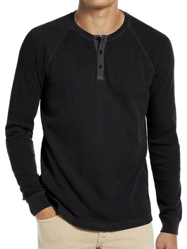 New Men's Round Neck Waffle Henley Shirt - Stormyjay