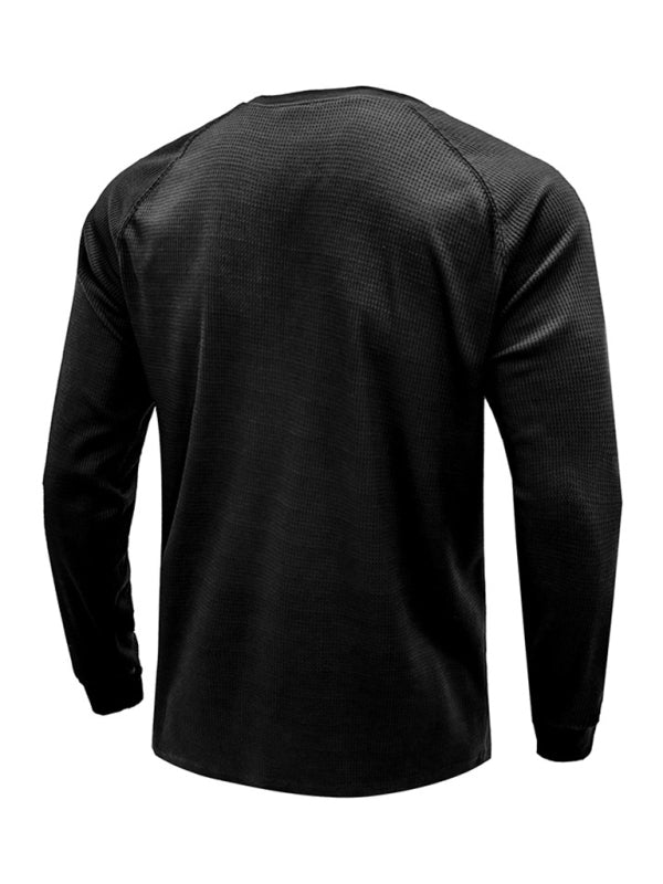 New Men's Round Neck Waffle Henley Shirt - Stormyjay