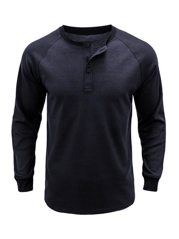 New Men's Round Neck Waffle Henley Shirt - Stormyjay