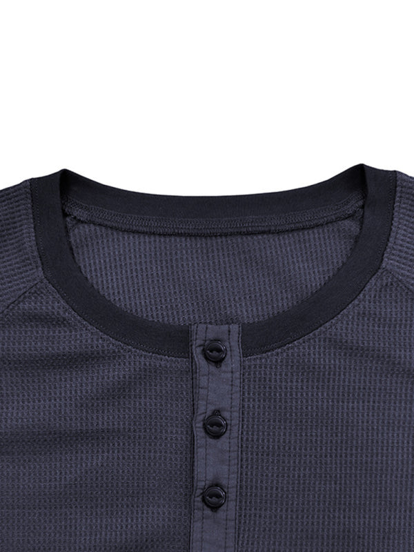 New Men's Round Neck Waffle Henley Shirt - Stormyjay