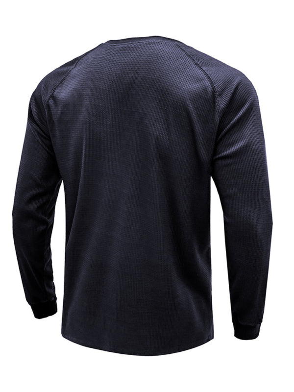 New Men's Round Neck Waffle Henley Shirt - Stormyjay