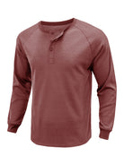 New Men's Round Neck Waffle Henley Shirt - Stormyjay