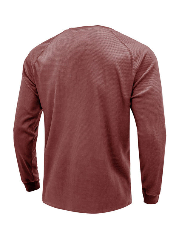 New Men's Round Neck Waffle Henley Shirt - Stormyjay