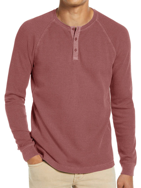 New Men's Round Neck Waffle Henley Shirt - Stormyjay