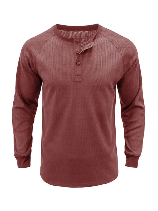 New Men's Round Neck Waffle Henley Shirt - Stormyjay