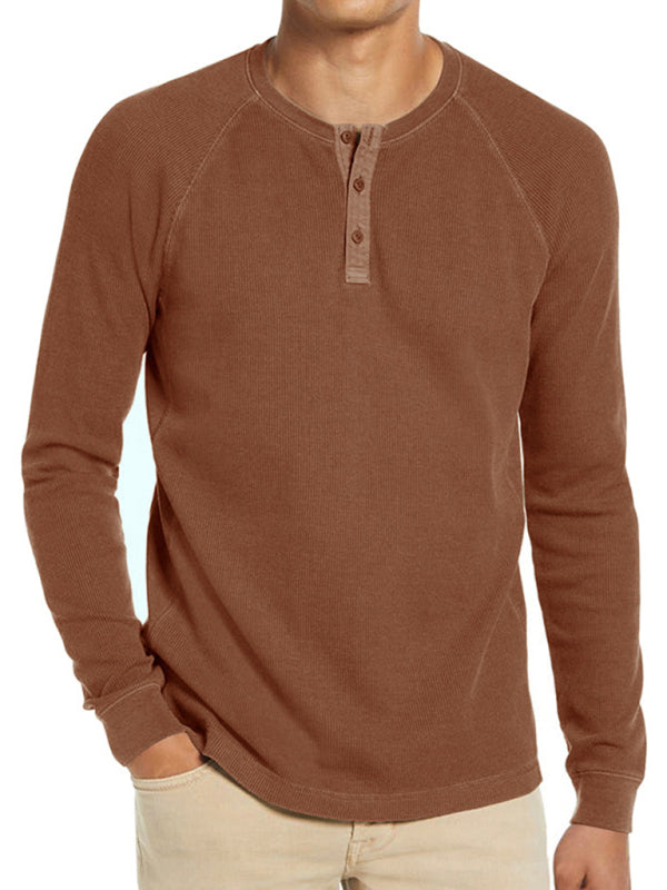 New Men's Round Neck Waffle Henley Shirt - Stormyjay