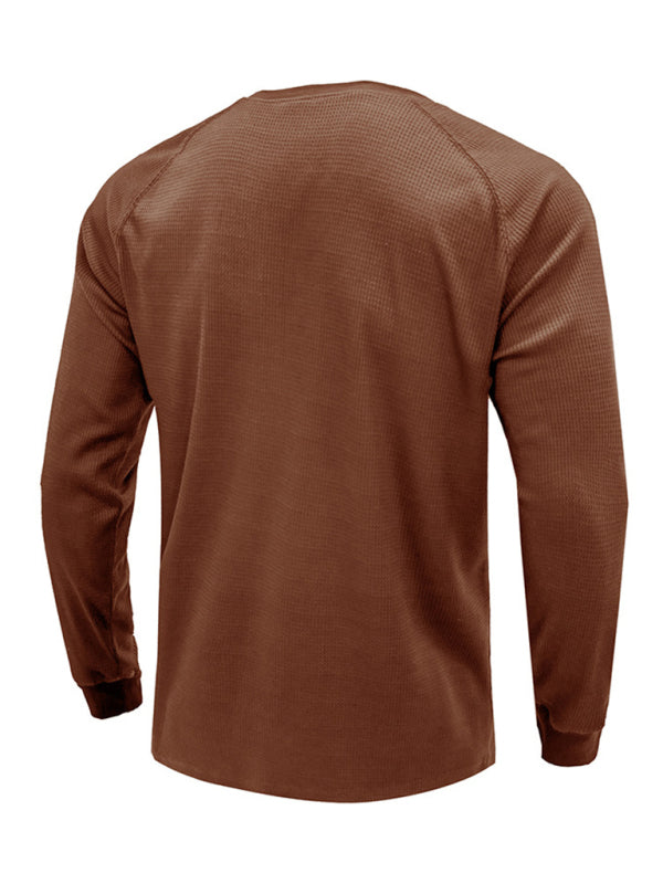 New Men's Round Neck Waffle Henley Shirt - Stormyjay