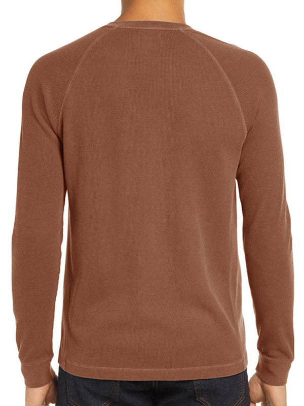 New Men's Round Neck Waffle Henley Shirt - Stormyjay