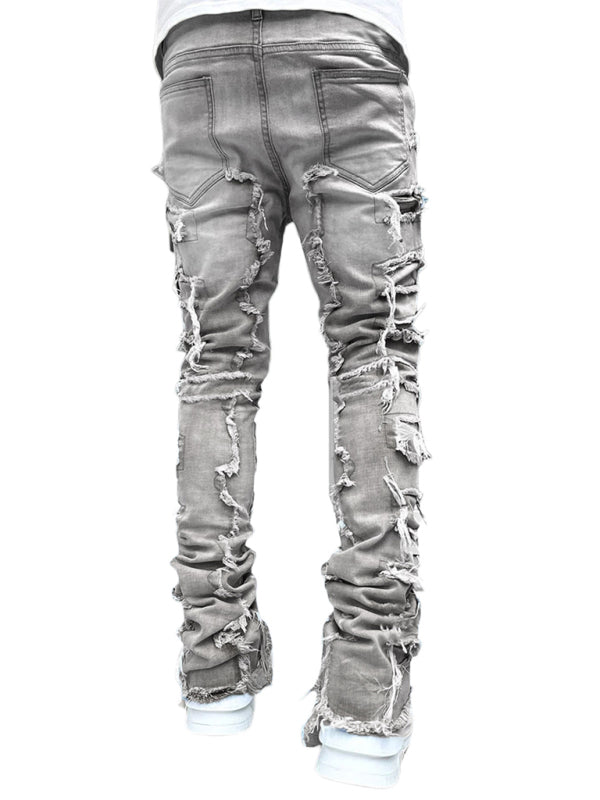 Men's new stretch patch denim straight pants - Stormyjay