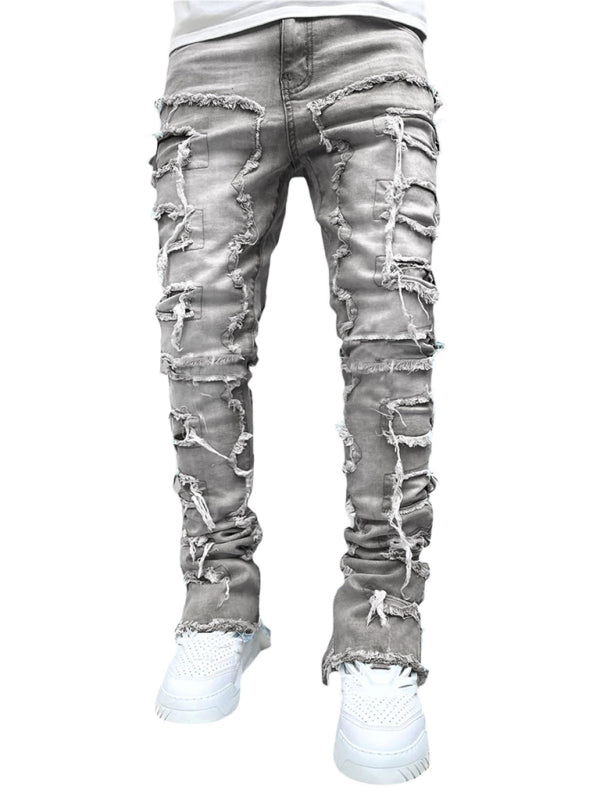 Men's new stretch patch denim straight pants - Stormyjay