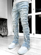 Men's new stretch patch denim straight pants - Stormyjay