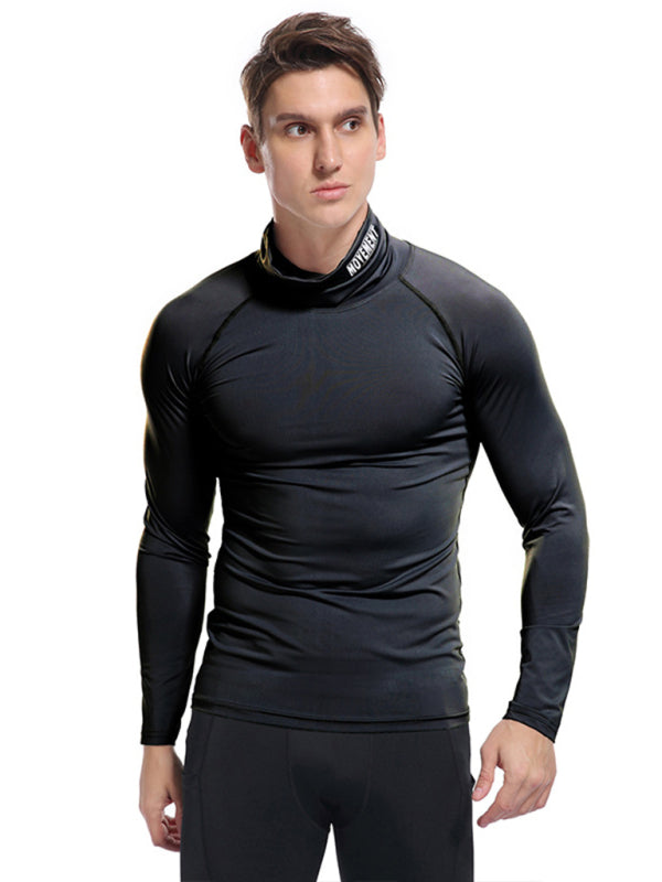 Men's new high-neck high-elastic tight sports long-sleeved T-shirt - Stormyjay