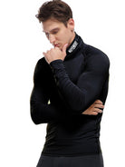 Men's new high-neck high-elastic tight sports long-sleeved T-shirt - Stormyjay