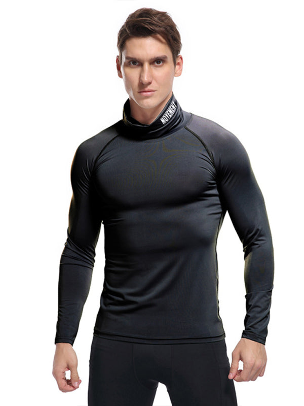 Men's new high-neck high-elastic tight sports long-sleeved T-shirt - Stormyjay