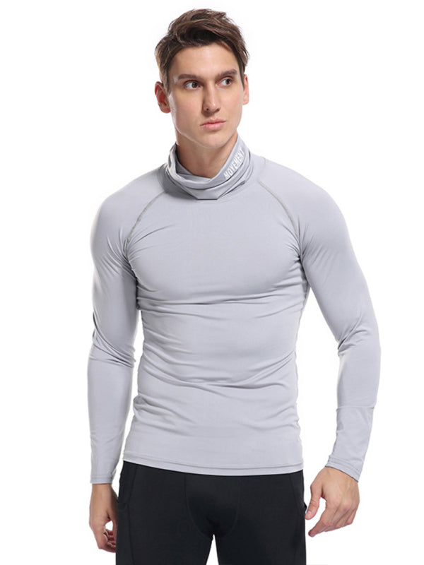 Men's new high-neck high-elastic tight sports long-sleeved T-shirt - Stormyjay