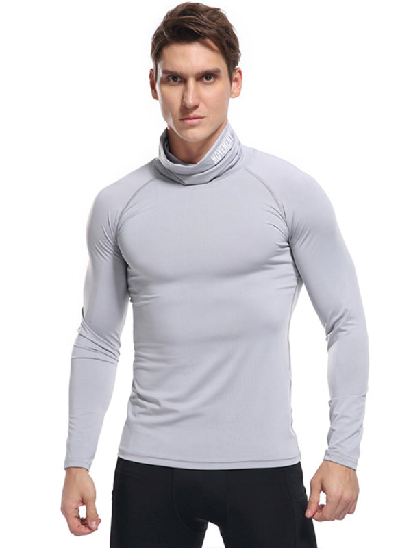 Men's new high-neck high-elastic tight sports long-sleeved T-shirt - Stormyjay